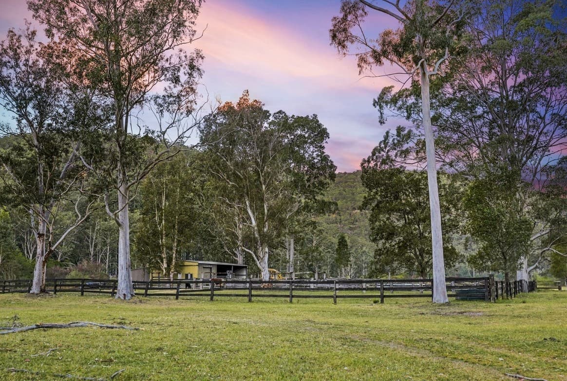 Fenced paddock at dusk